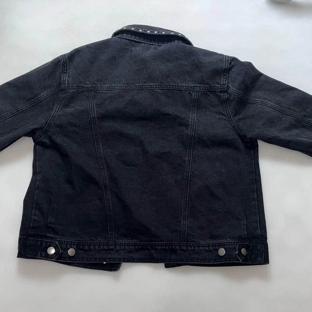 Forever 21 Women's Black Studded Denim Jacket Size L Casual - Image 8