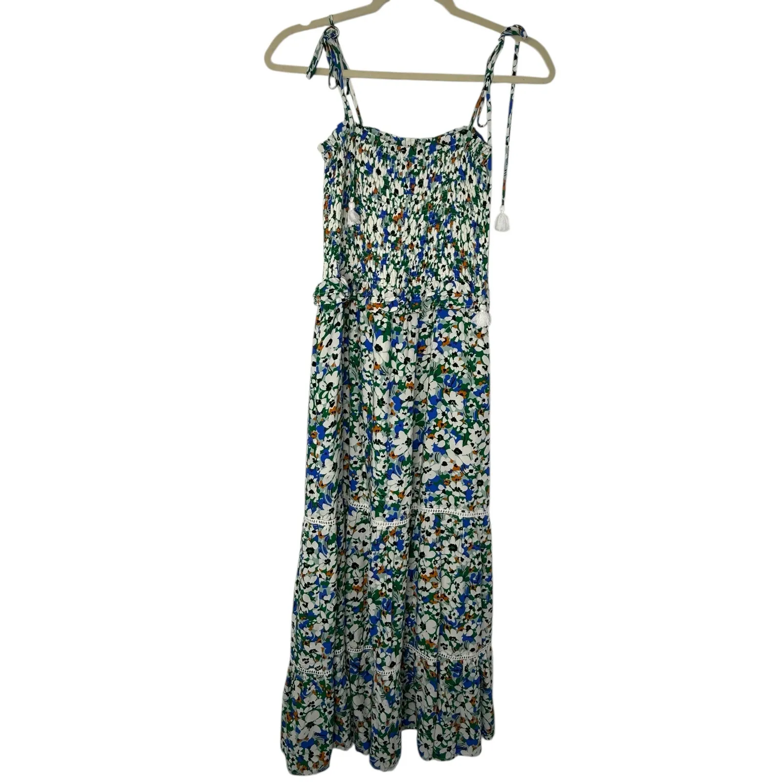 Lost + Wander Floral Smocked Midi Dress XS/S Estimated Boho Cottagecore Blue - Image 2