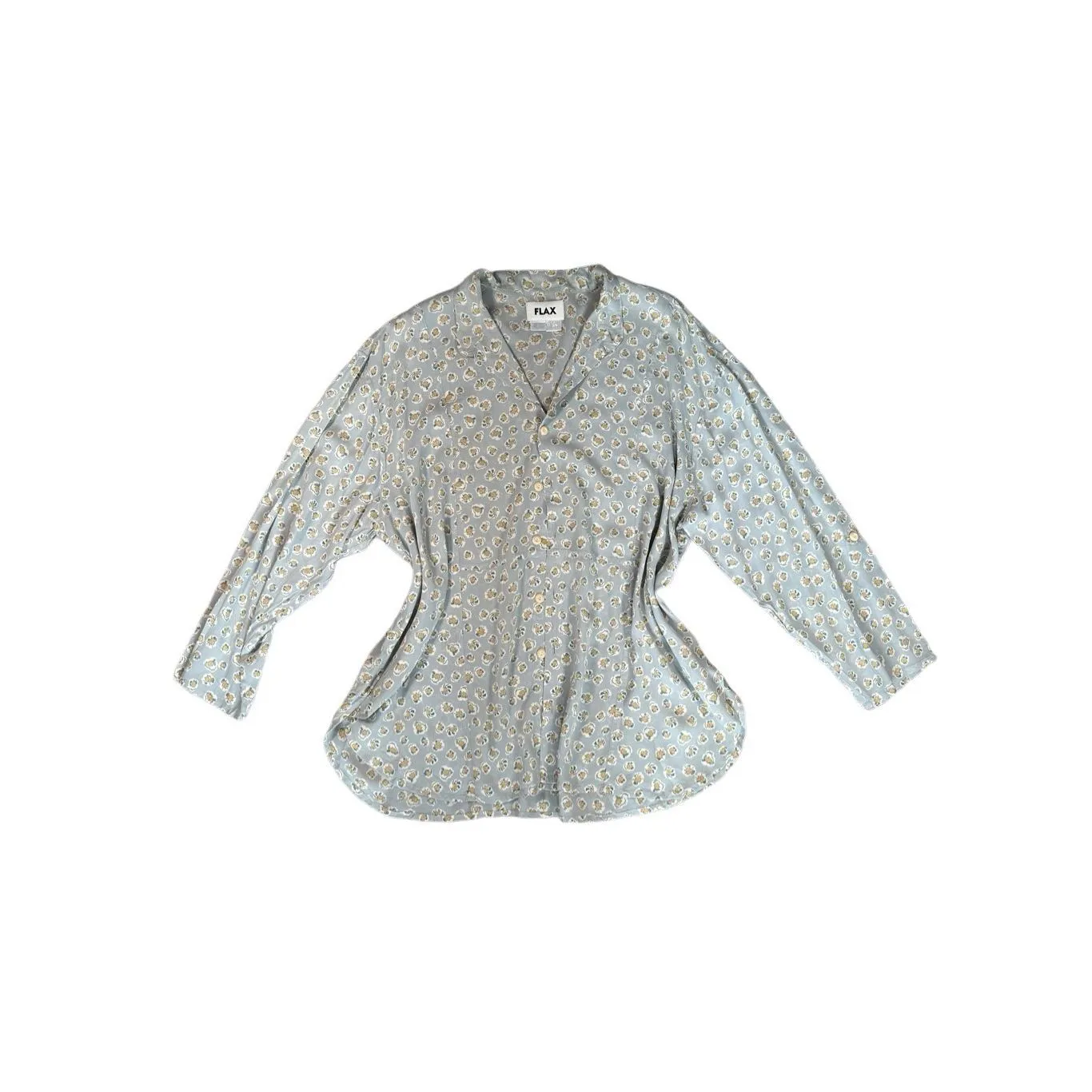 Flax Oversized Button Up Blouse Sheer Rayon Floral Pattern Tunic Blue Women’s M - Image 2