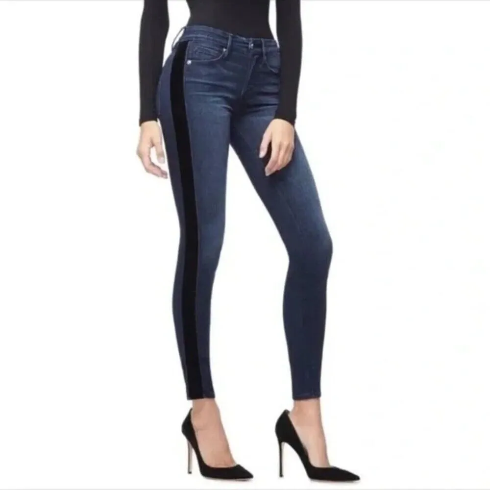 Good American Good Waist High Rise Velvet Tuxedo Stripe Jeans‎ Women's 8/29 - Image 2