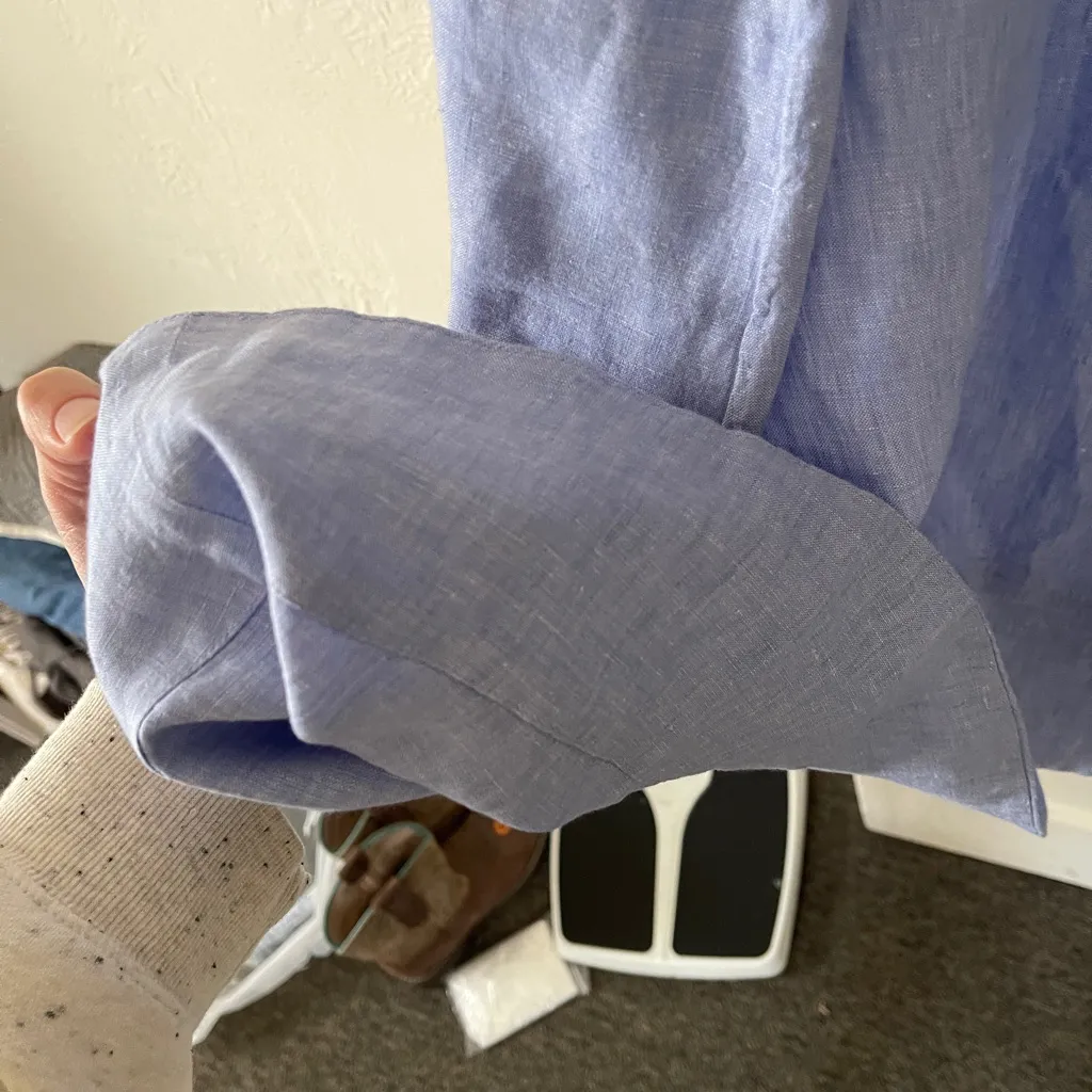 J Crew 100% Linen Blue Dress White Buttons Beach Vacation Nautica Preppy XXL - Image 6