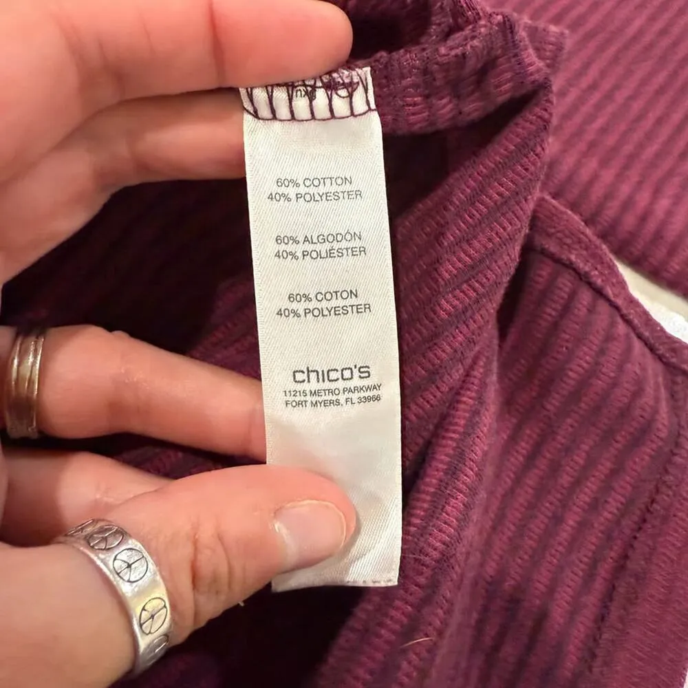 Chicos Burgundy Wine Textured Stripe 3/4 Sleeve Top Women’s Size 1 (Medium) - Image 5