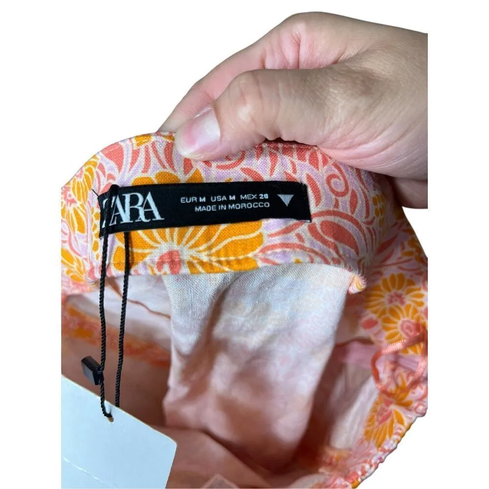 Zara - Linen Blend Floral Mini Skirt Orange / Pink Womens sz Medium NWT‎ - Image 5