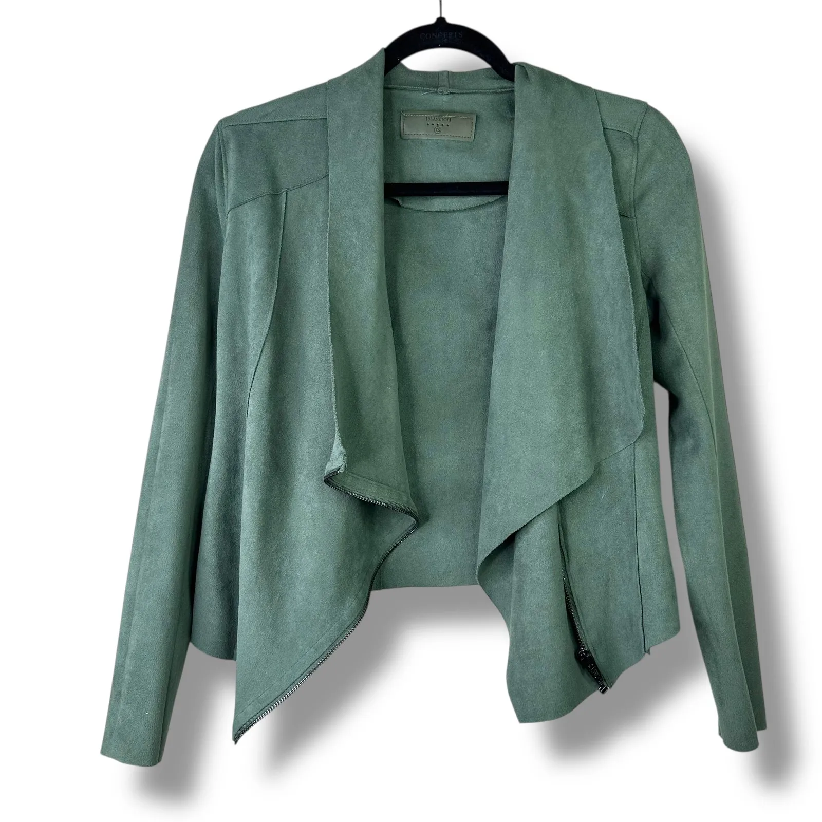 BLANKNYC NWOT Seafoam Green Faux-Suede Drape Waterfall Front Zipper Jacket XS - Image 3