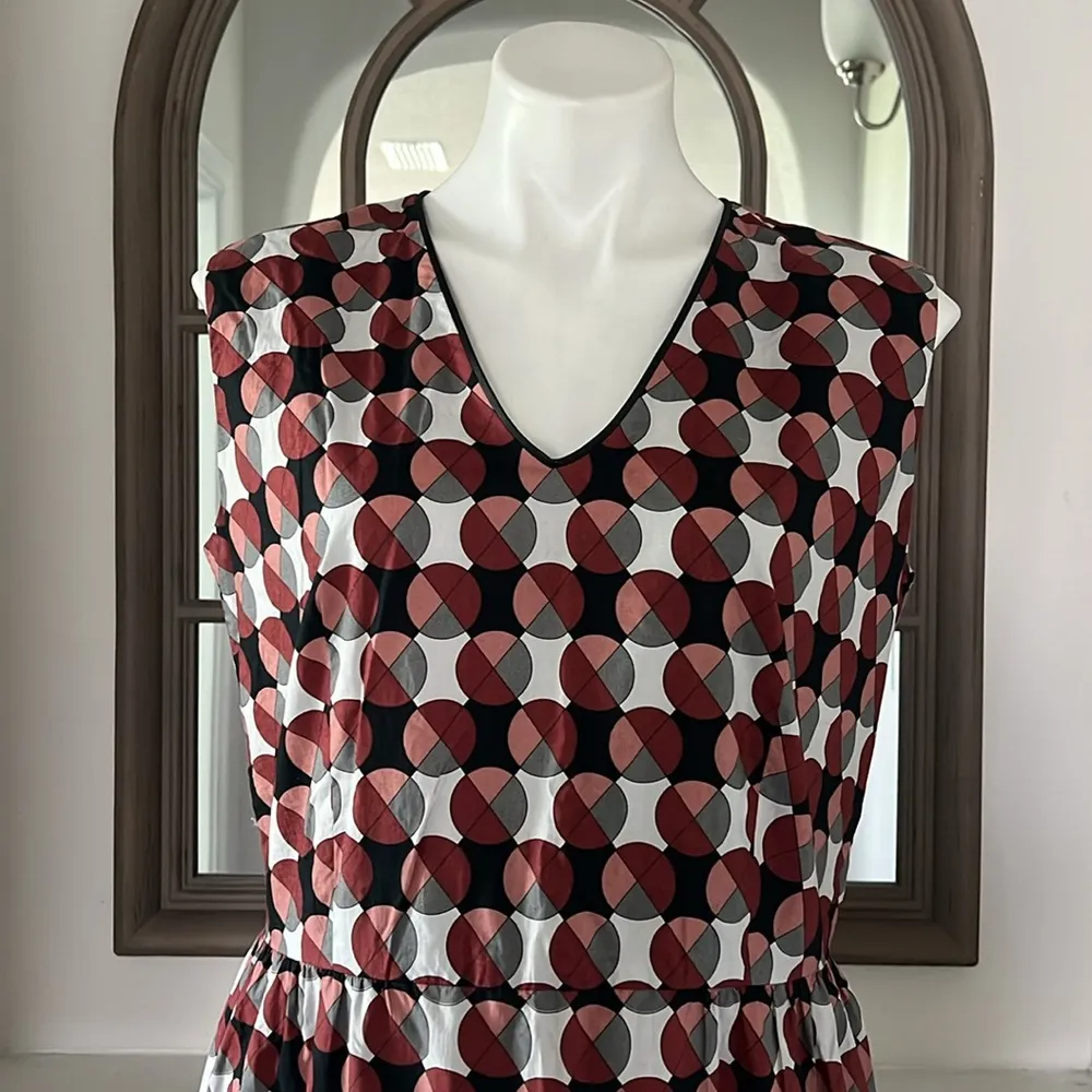 MARNI Geometric Print Tiered Dress w/Pockets & Leather Trim, Size 40 EXCELLENT! - Image 5