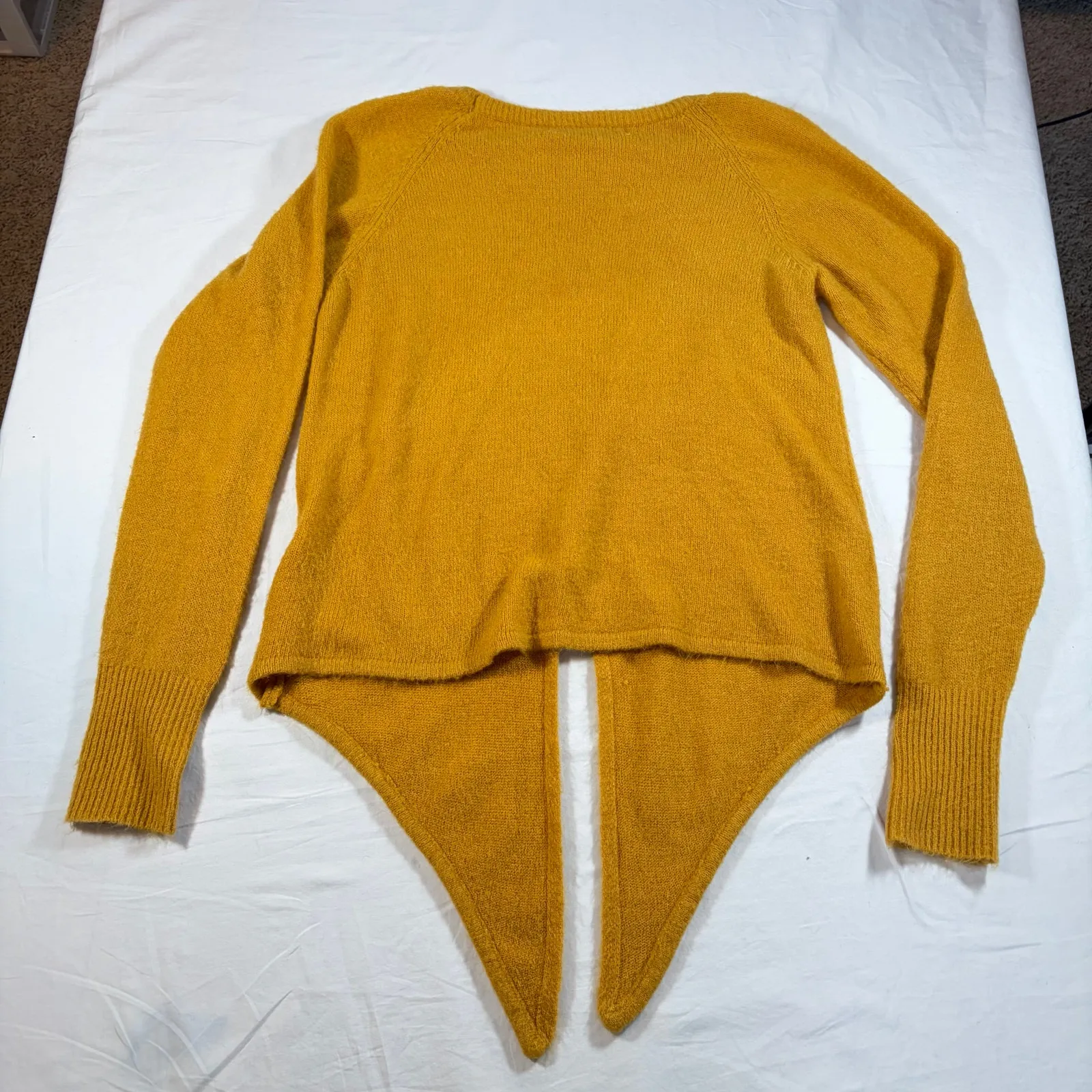 Olivaceous womens mustard crew neck tie front sweater.  Size S.  autumn, cozy - Image 2