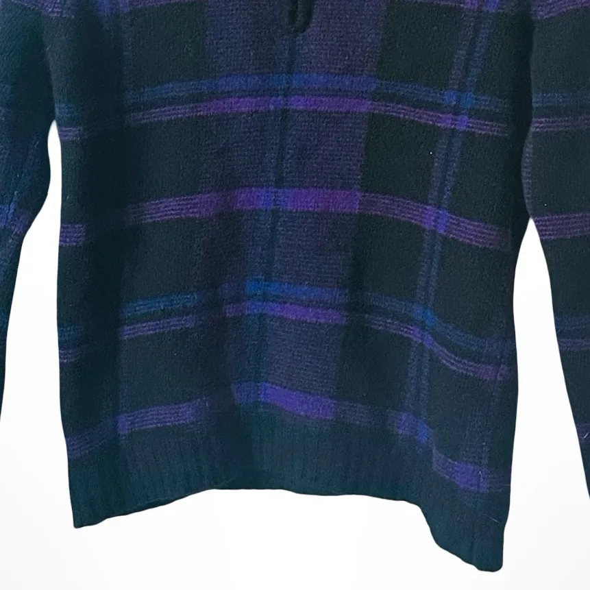 Lauren Ralph Lauren Petite Plaid Quarter Zip Wool Blend Sweater PS Black Purple - Image 3
