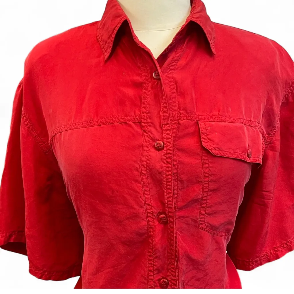 The Limited Scarlet Button-Down Shirt 100% Silk Red Vintage 90s Shoulder Pads - Image 3