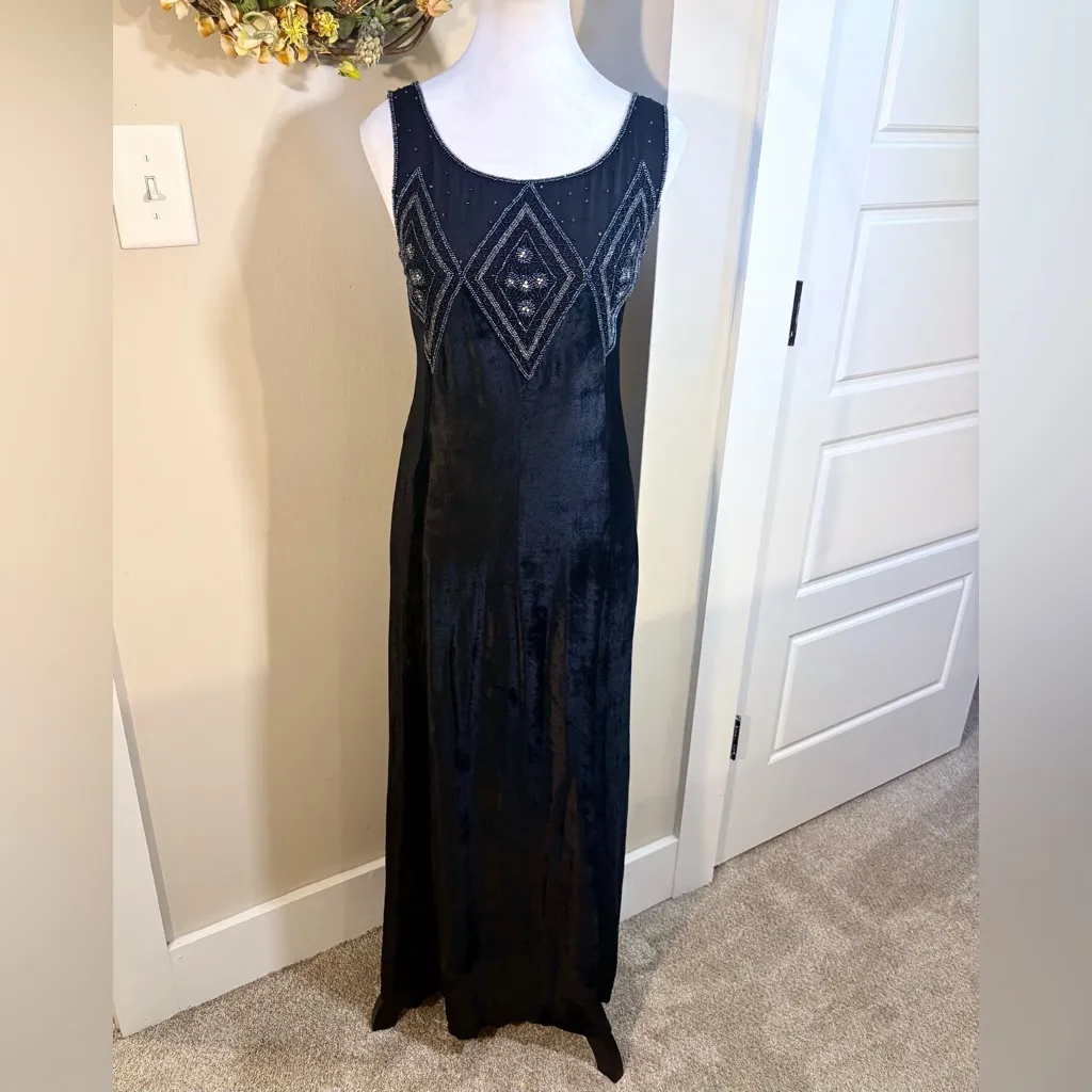 April Cornell Black Velvet Beaded Maxi Dress Witchy Gothic Romantic ~Small🧡 - Image 8