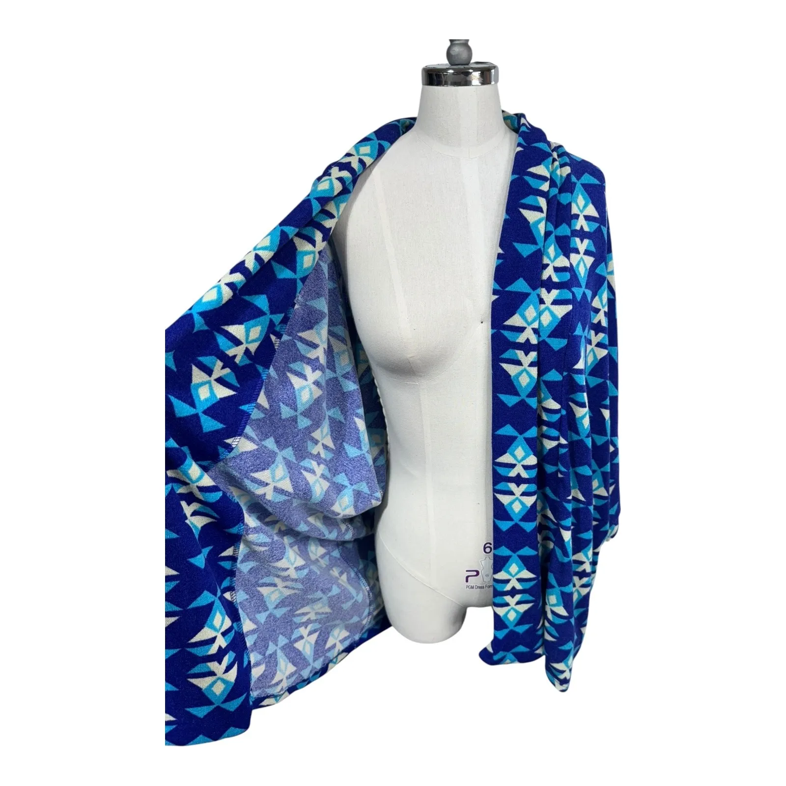 Fantastic Fawn Aztec Geometric Open Front Kimono Cardigan Blue Boho Womens Large - Image 6
