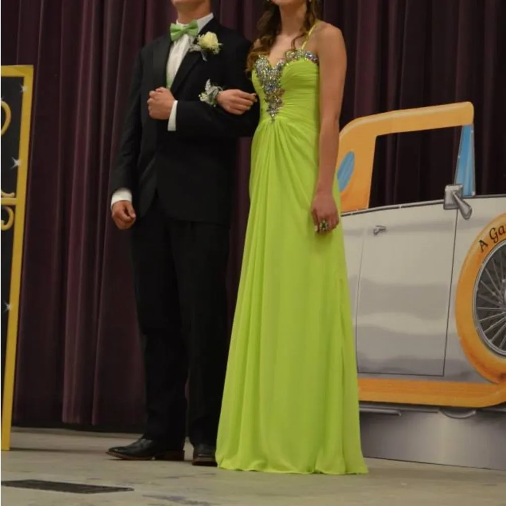 Lime Green Rhinestone Prom Dress Size 0 - Image 9