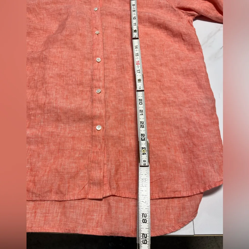 J McLaughlin Britt Linen Point Collar Long Sleeve Button Front Blouse Medium Orange - Image 8
