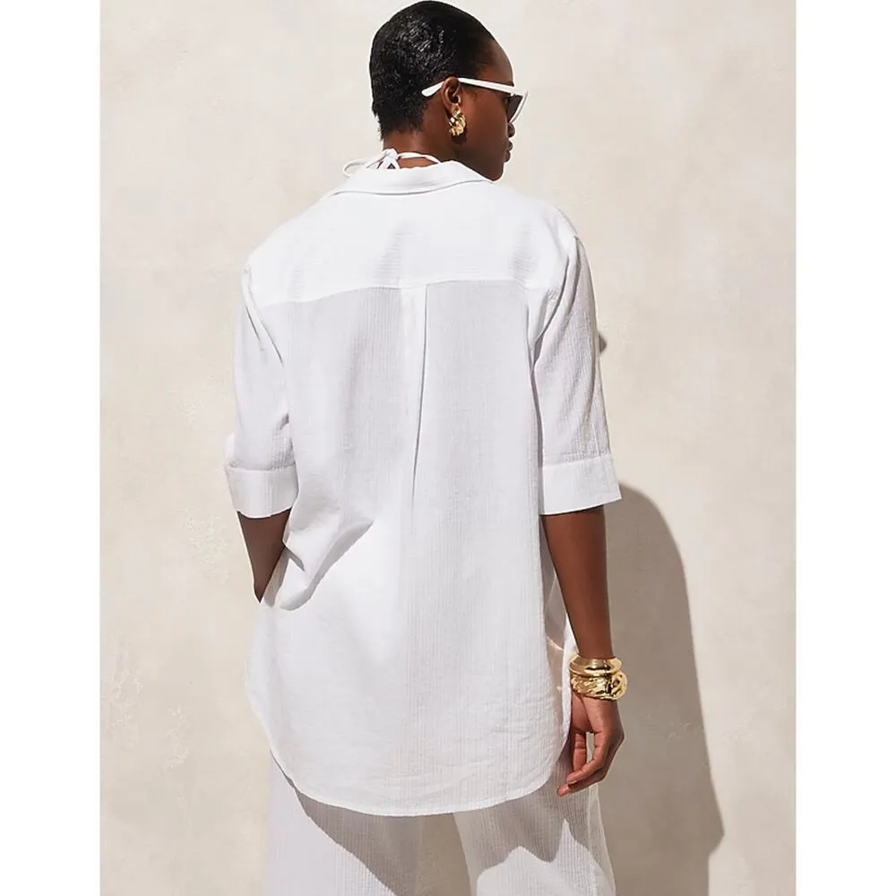 J.Crew Popover Shirt Airy Gauze Tunic Warm Sesame Relaxed Cotton Beach XXS NWT - Image 3