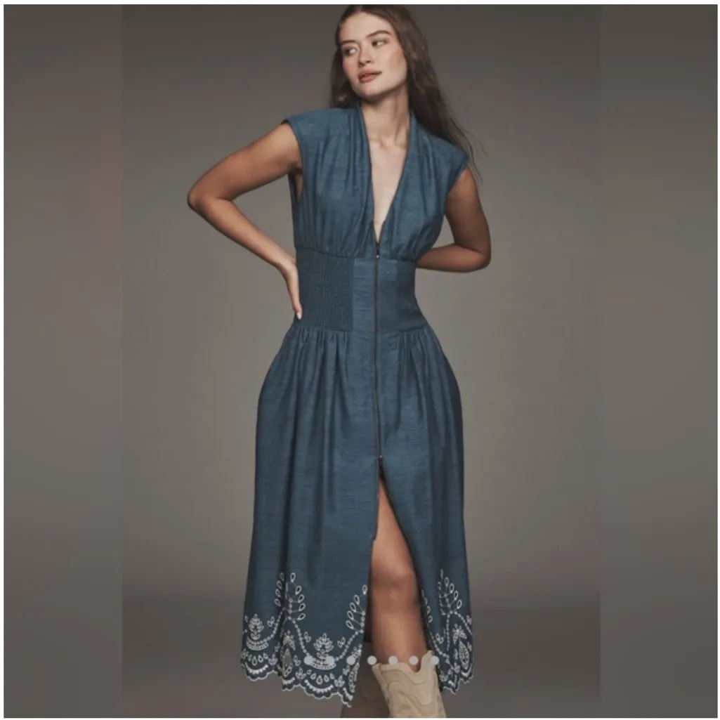 Anthropologie The Tommie Denim Eyelet Dress Size small NWT - Image 3