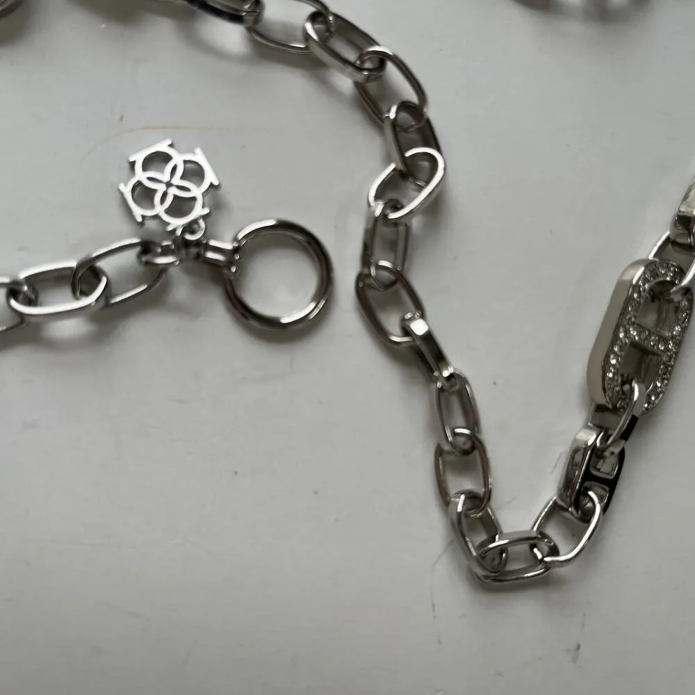 Ann Taylor Silvertone Chain Necklace 30" Crystal Rhinestone Link Layer Statement - Image 10