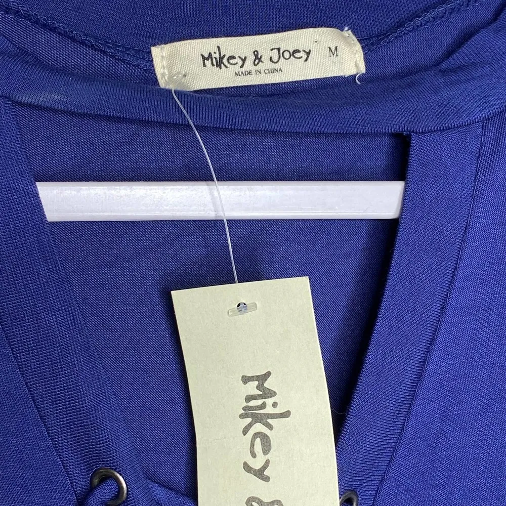 Mikey & Joey V-Neck Blue T Shirt Sheath Dress Medium - Image 2