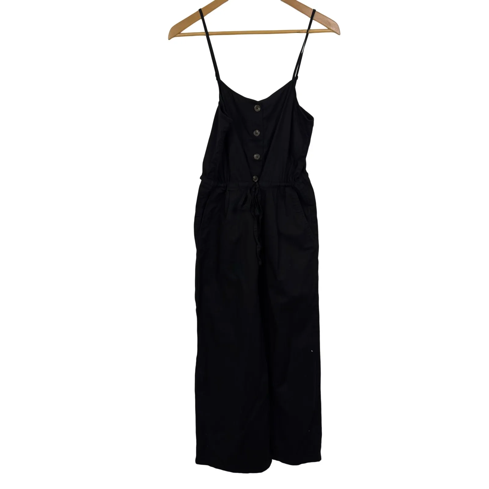 H&M Black Linen Cami Wide Leg Crop Jumpsuit Size XXS - Image 3