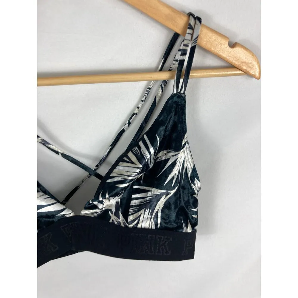 Victorias Secret PINK Palm Leaf Velour Strappy Bralette Size Large - Image 4