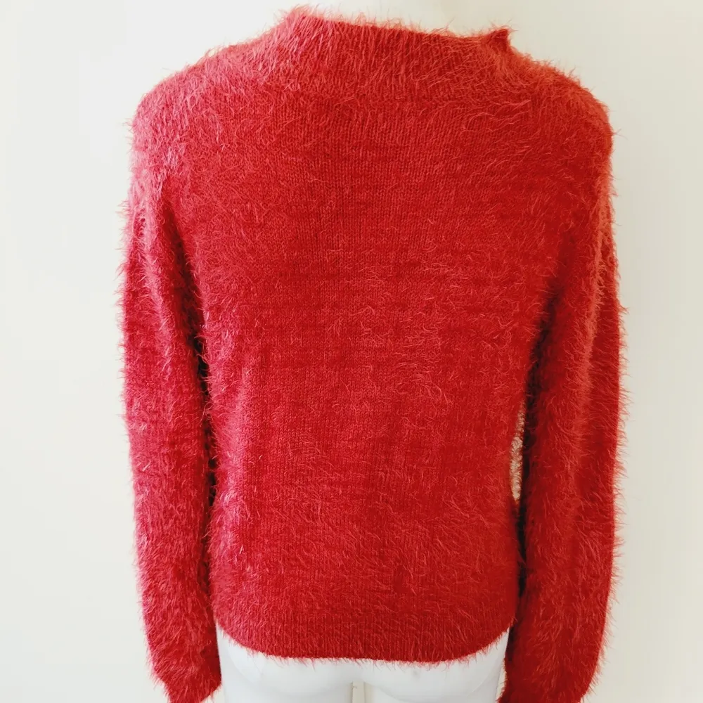 Love tree red mockneck fuzzy sweater size medium - Image 6
