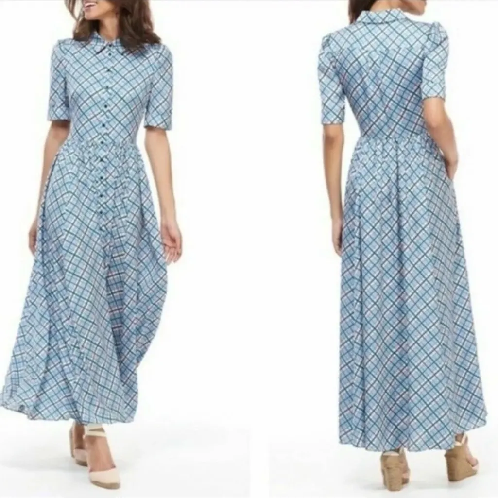 Gal Meets Glam Colette Plaid Button Down Maxi Dress Size 00 Designer Modest - Image 2