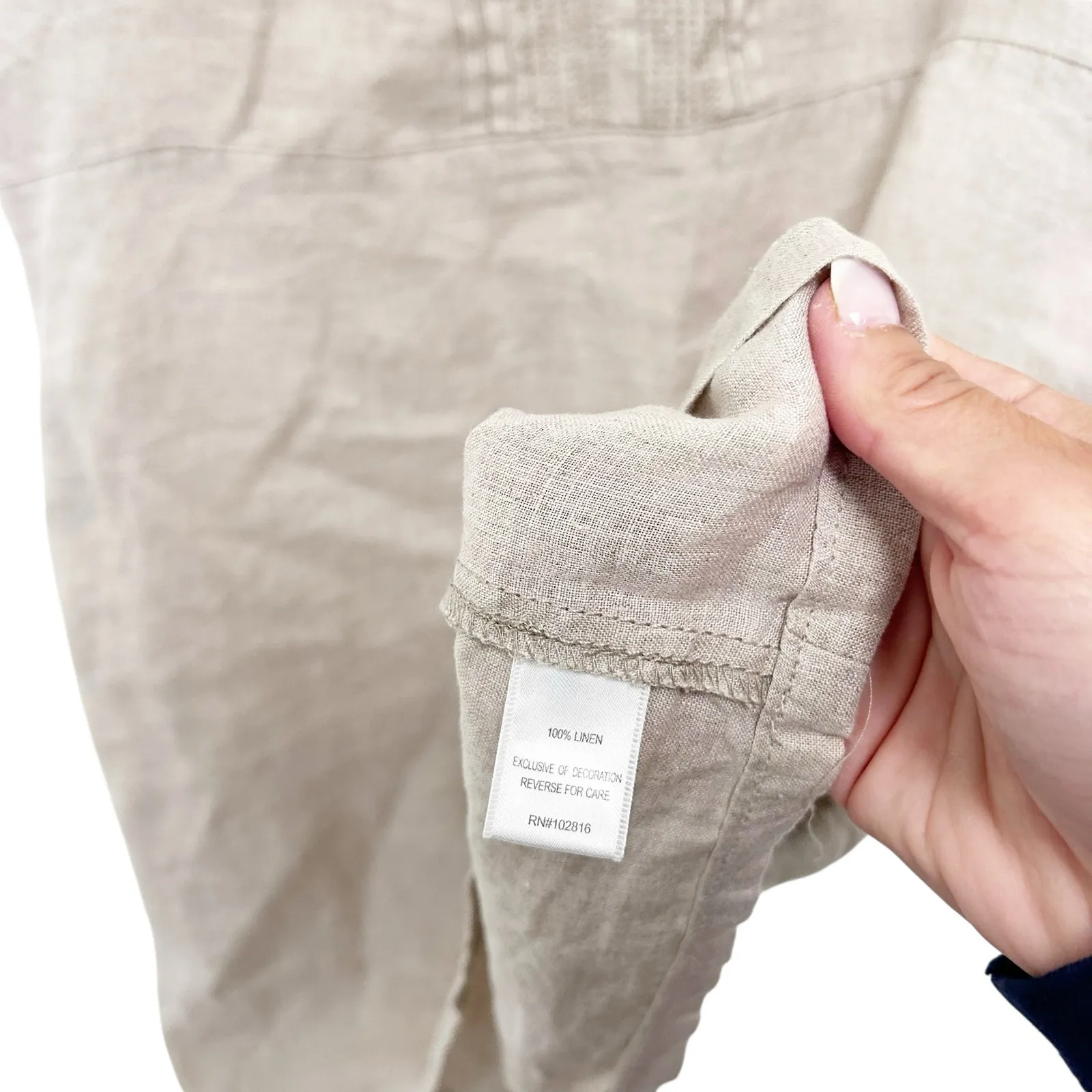 Garnet Hill Cream 100% Linen Split Neck Dress Sz 4 - Image 4