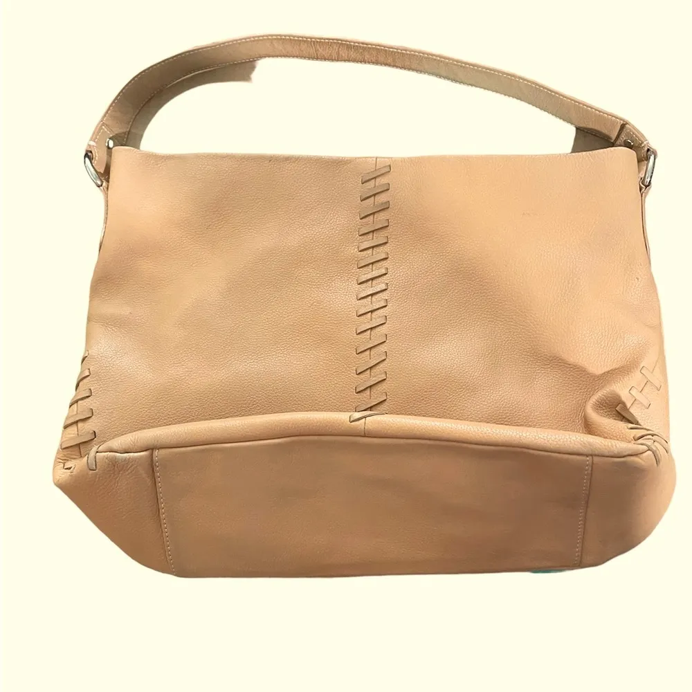 Tignanello Leather Purse Handbag Brown Magnetic Close Lace Detail Tan - Image 2