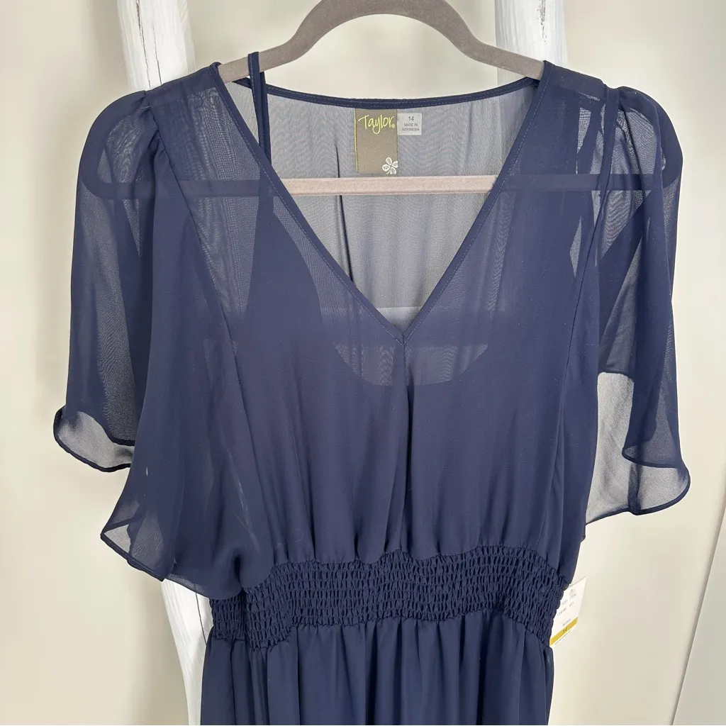 Taylor Ruffle Dress with Smocked Waist Navy Blue Size 14 - Image 2