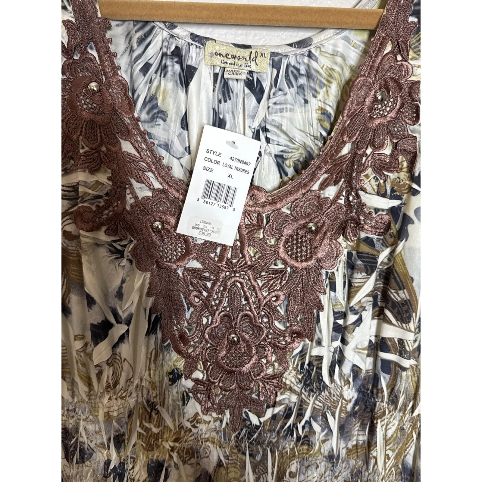 One World Womens XL Sleeveless Lace Animal Print Midi Dress Boho Beach NEW - Image 3