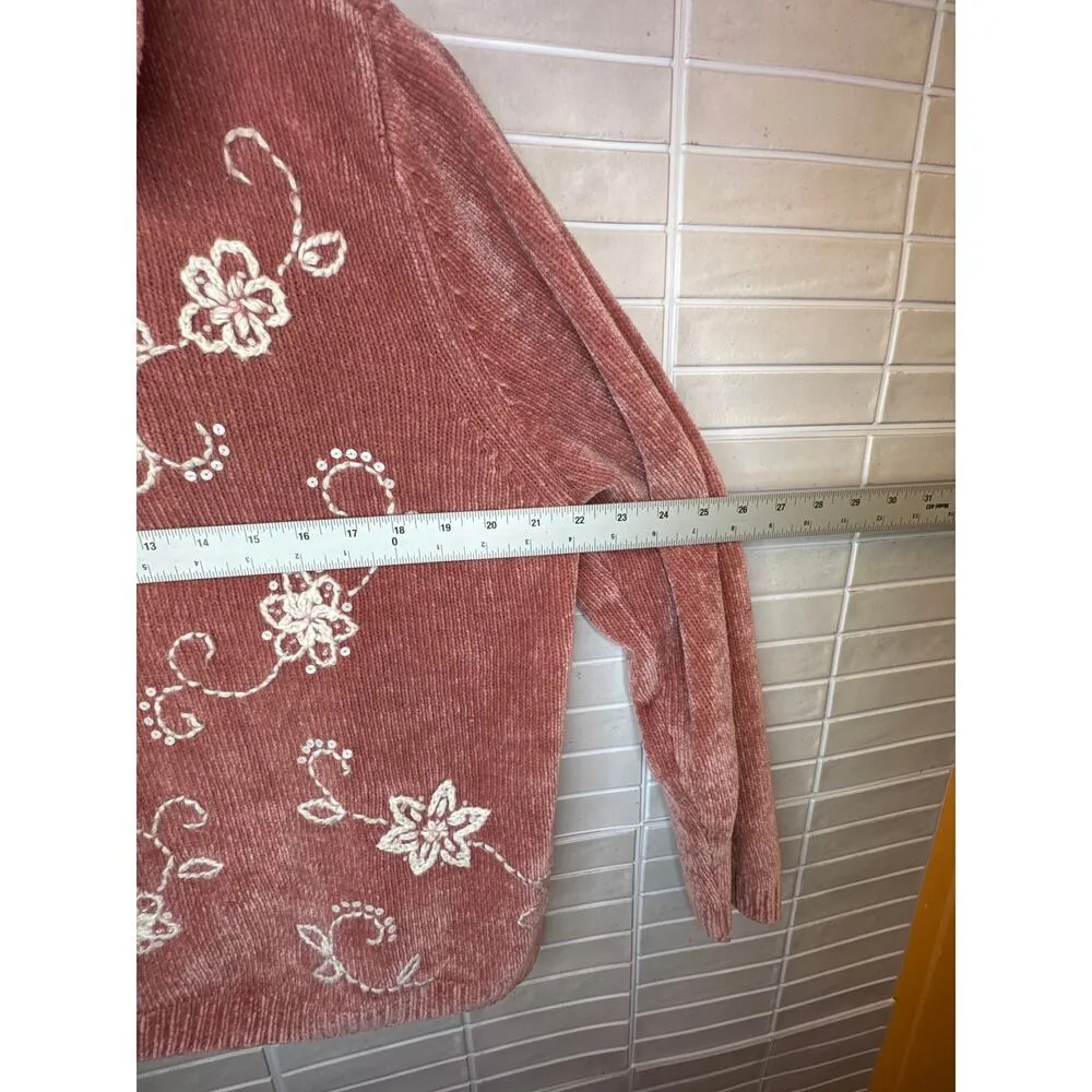 Alfred Dunner Women’s XL Coral Pink Full Zip Sweater Embroidered Flowers - Image 8