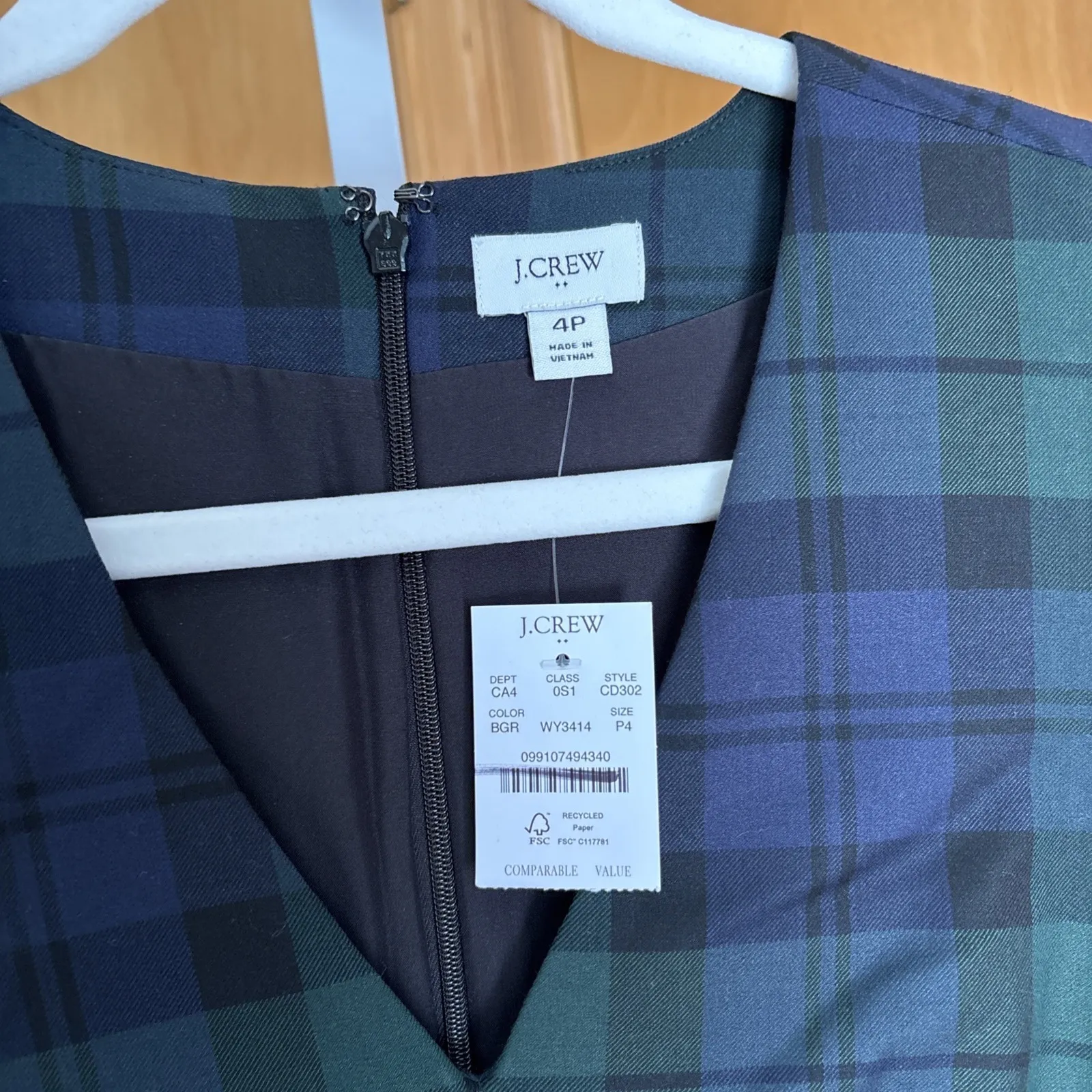 2024 J Crew Black Watch Dress Size 4P‎ Sleeveless V-Neck Shift Above Knee CD302 - Image 2