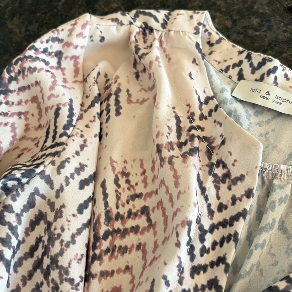 Lola & Sophie Cream and grey Women's blouse with drawstring at hem, xS White - Image 2