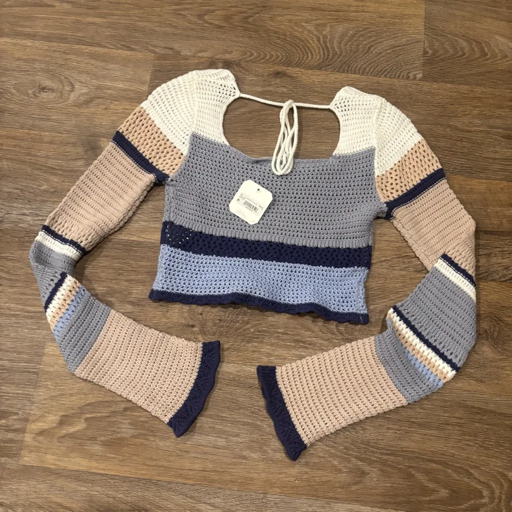 NWT Altar’d State Jeanne Cropped Pullover Sweater Cozy Knit Crochet Boho Medium - Image 4