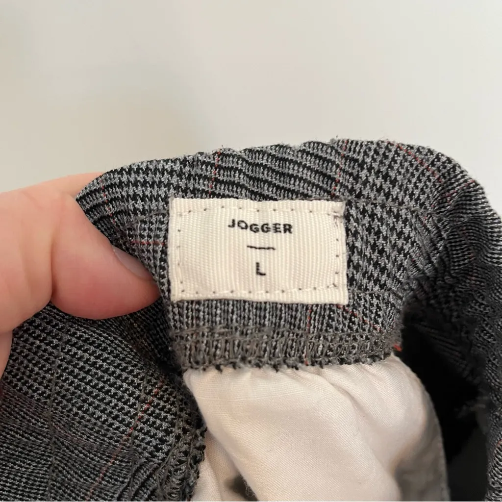 PacSun gray plaid joggers large drawstring casual office slim fit trousers - Image 3