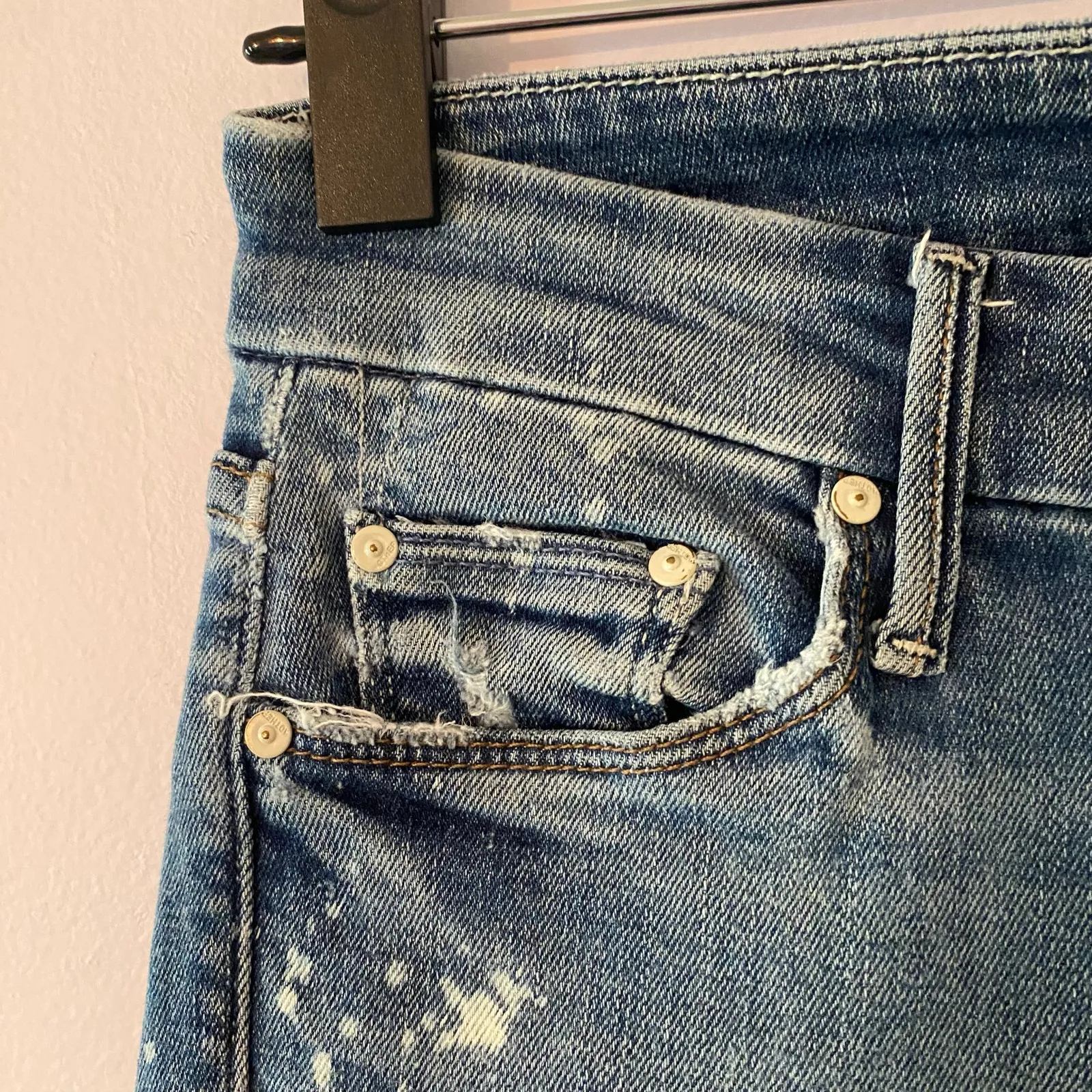 Mother Denim 24 Looker Ankle Fray Loud Is How I Love You Skinny Distressed Jeans Blue - Image 5