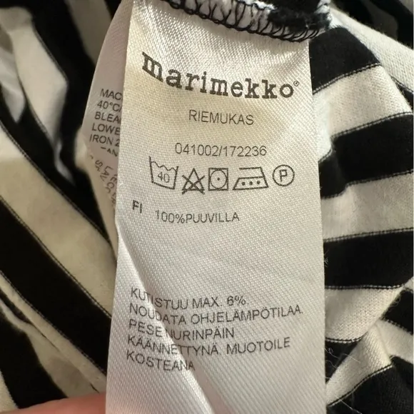 Marimekko Black White Tasaraita‎ Stripe Mock Neck Dress Small - Image 8