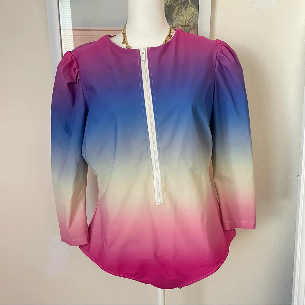 STYLEST Dream Sculpt Ombre Puff Sleeve Rashguard One PieceSwimsuit 1X Purple - Image 5