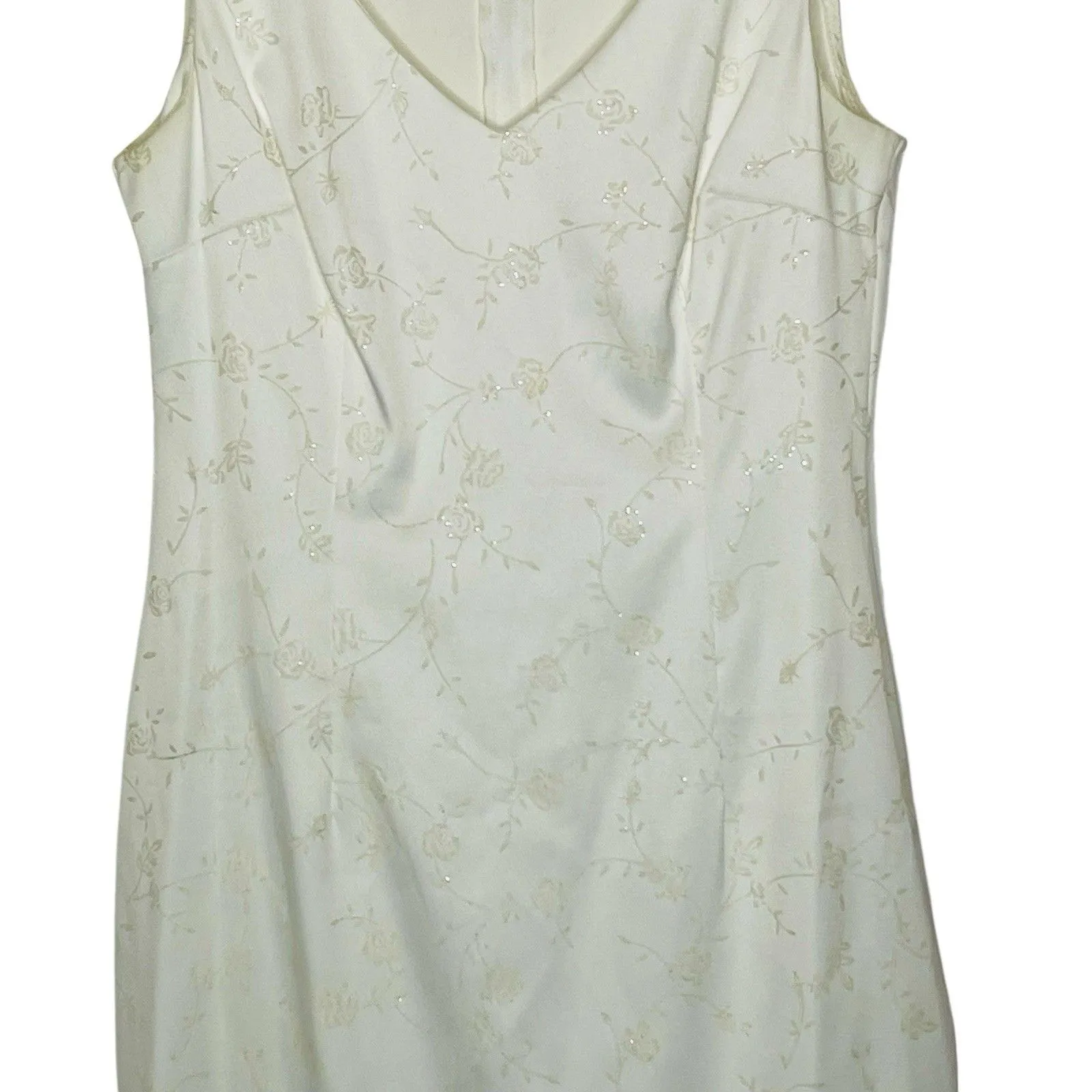 City Triangles Women Sz 7 / 8 White Cream  Glitter Floral Print Dress 90s Y2K - Image 3