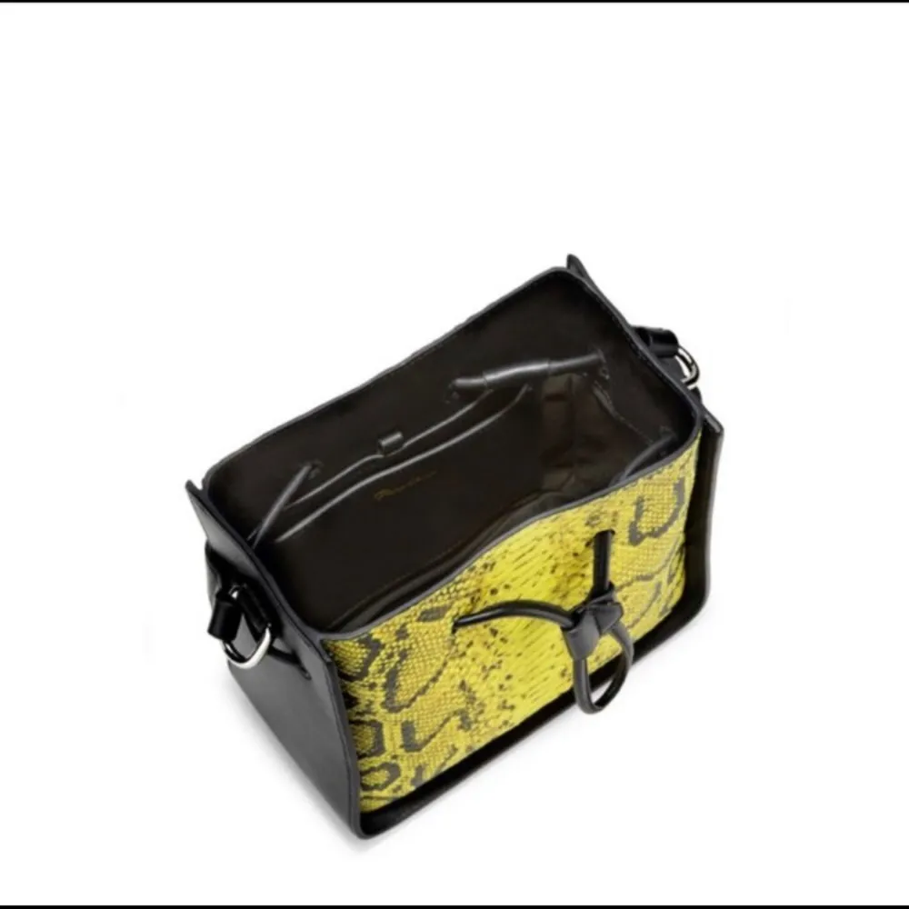 Soleil Mini Leather Drawstring Bucket Bag- Lemon/BLK Snake Print - Image 2