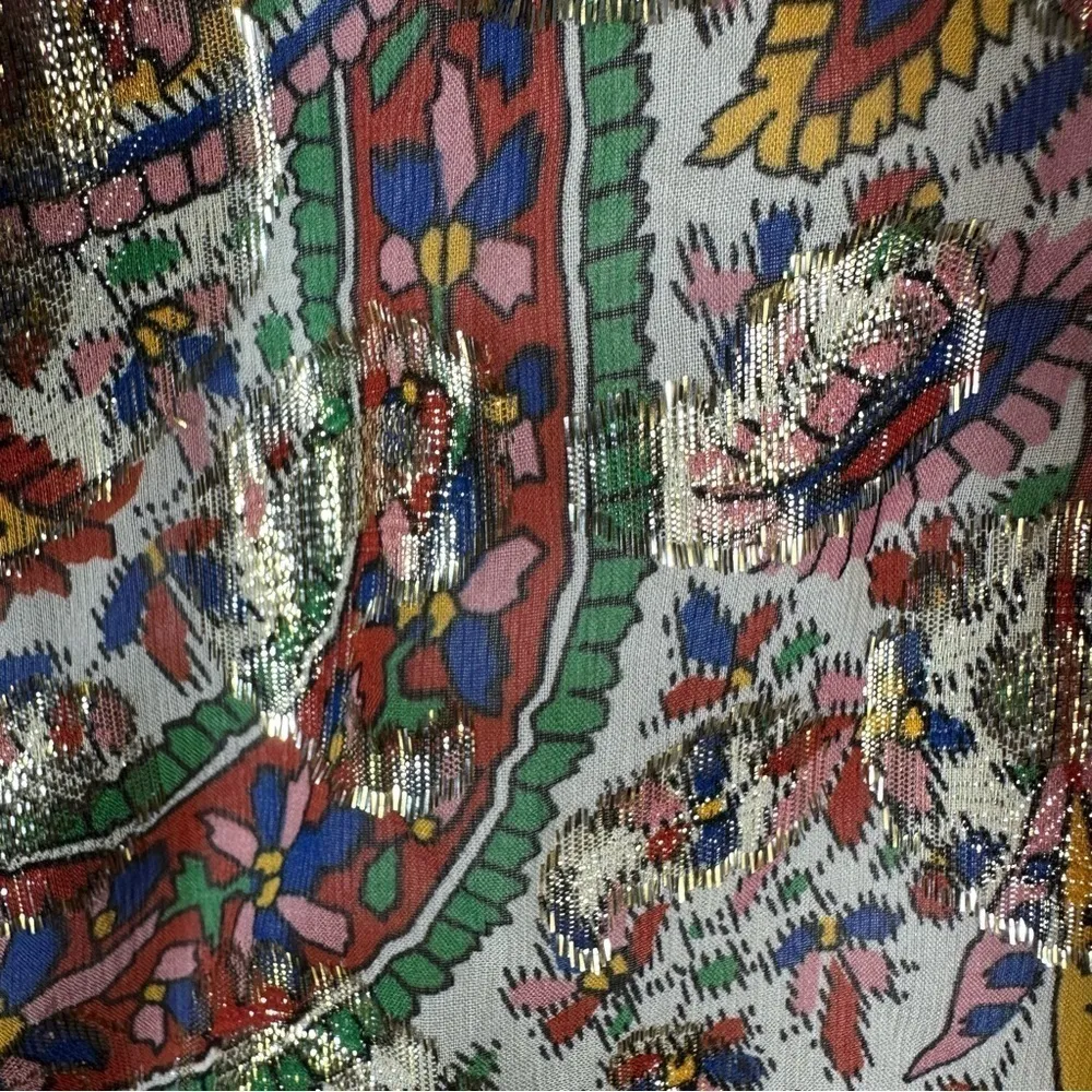 Sézane Paula Metallic Shimmer Silk Midi Dress Paisley Size US 2 - Image 12