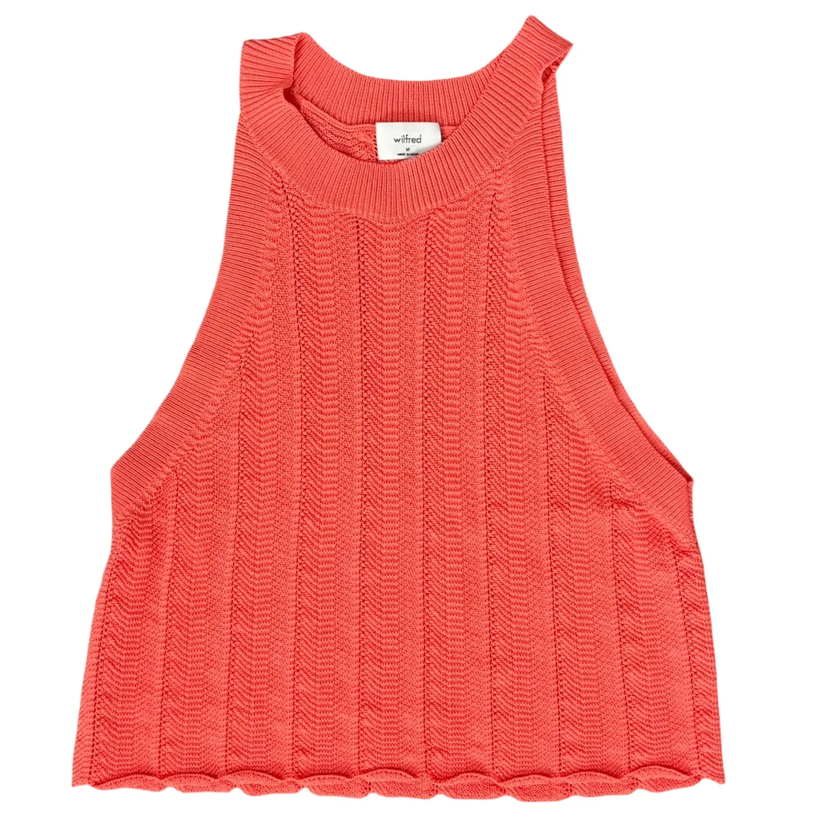 Wilfred Aritzia Coral Pink Crevier Sleeveless Knit Racerback Top Scallop Hem M - Image 6