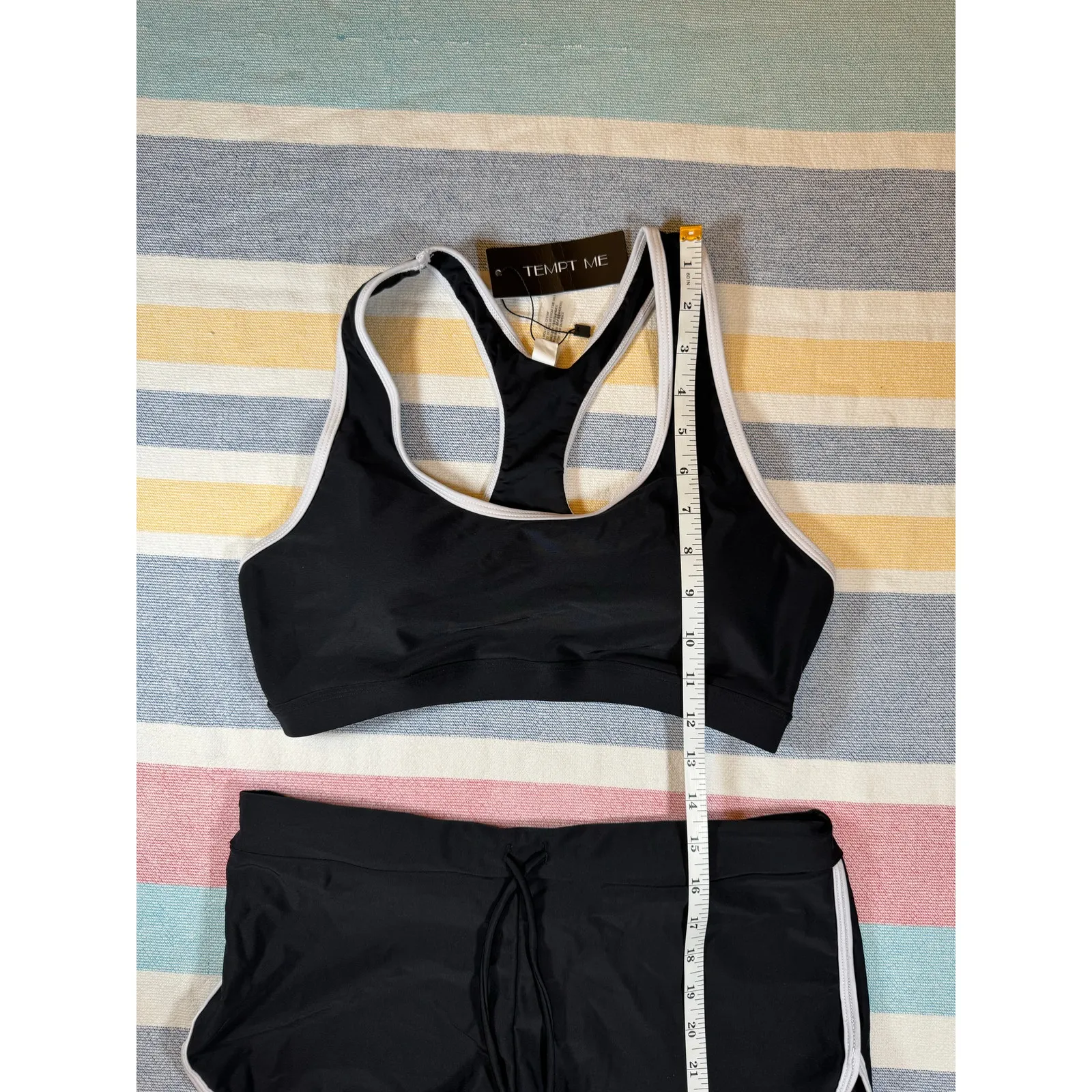 Tempt Me Women Black 2 Piece Swimsuit Medium Racerback Top Swim Shorts - Image 5