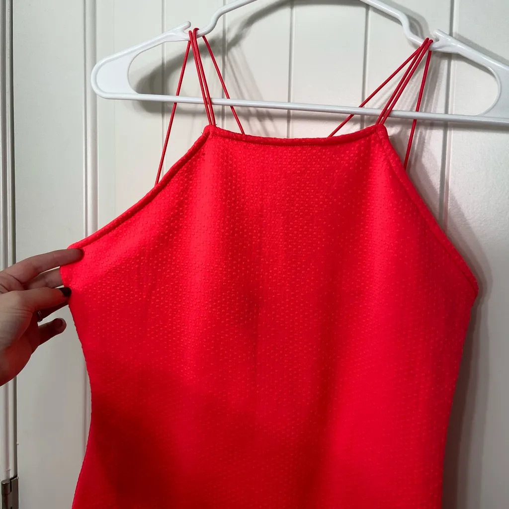 NEW Derek‎ Heart women’s hot pink stretch textured strappy bodycon midi dress L - Image 2