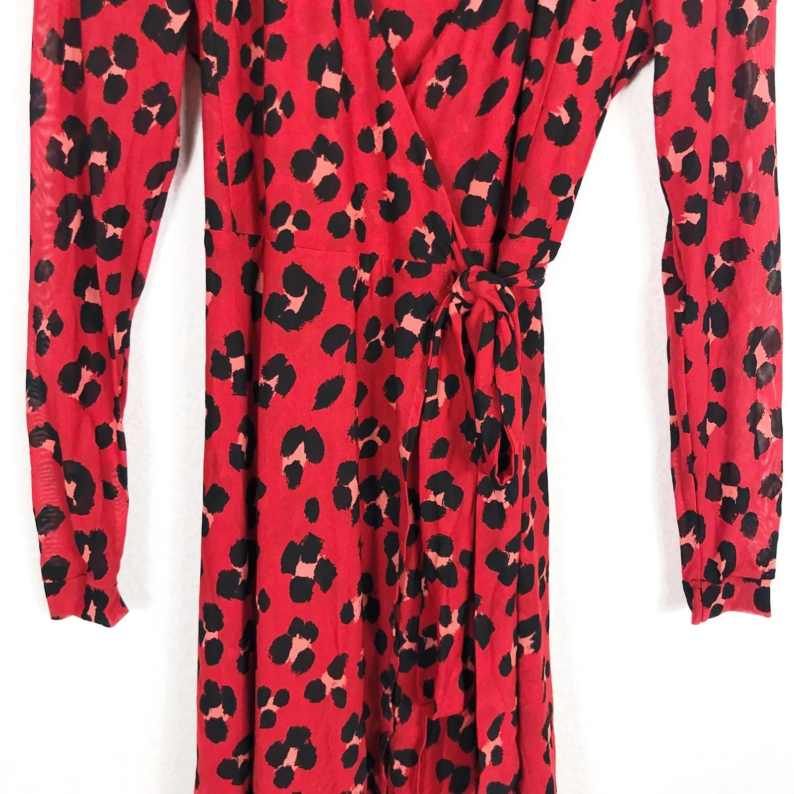 CAbi Siren Wrap Midi Dress Small Red Leopard Animal Print Long Sleeves Chic - Image 10
