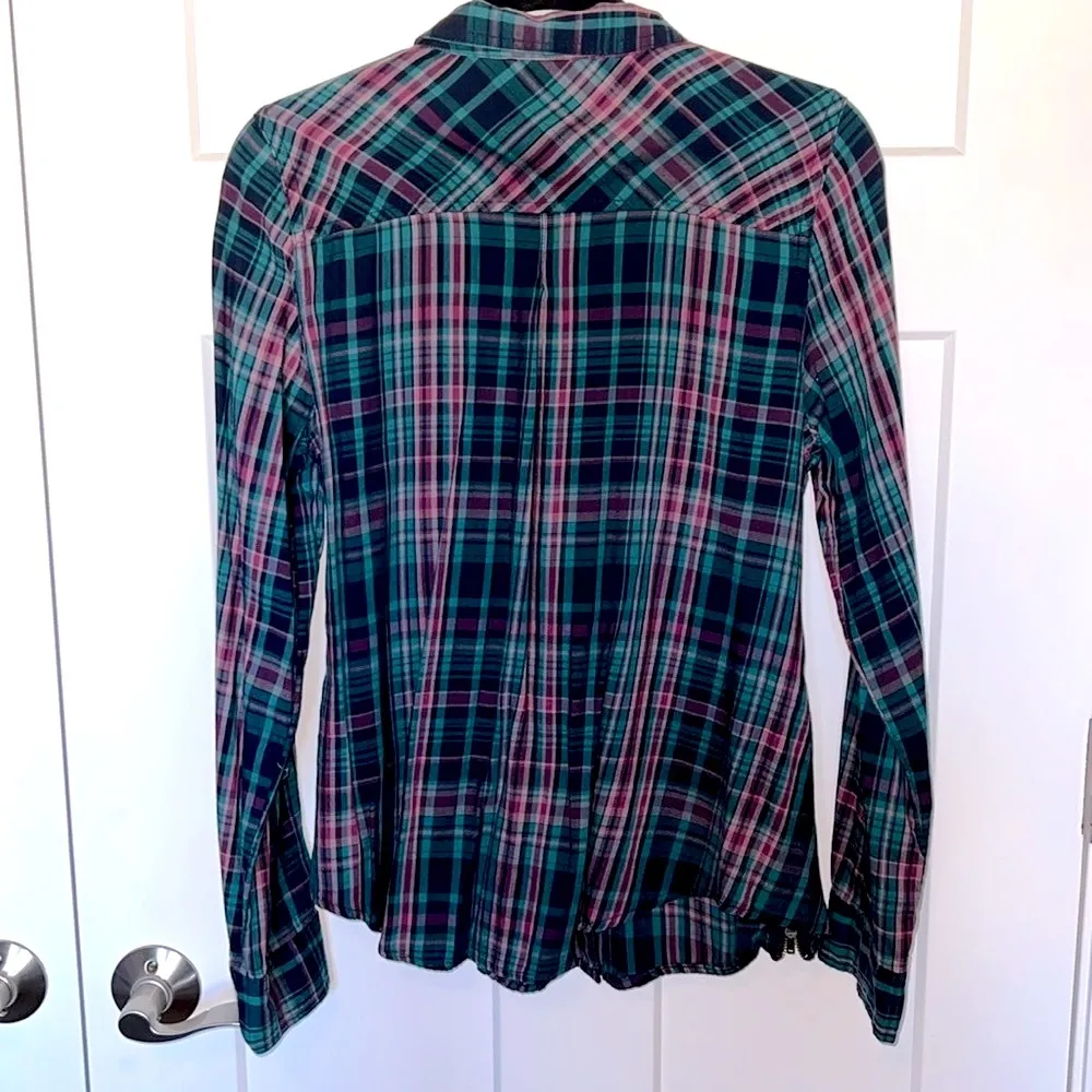 Zipper Detail Plaid Button Down - Image 2