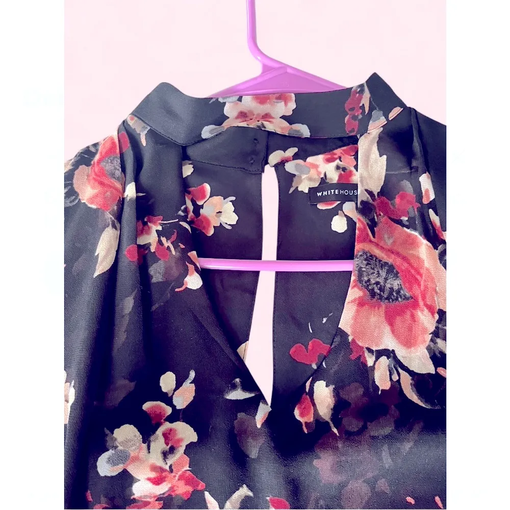 White House Black Market Black Floral Dress - Image 2