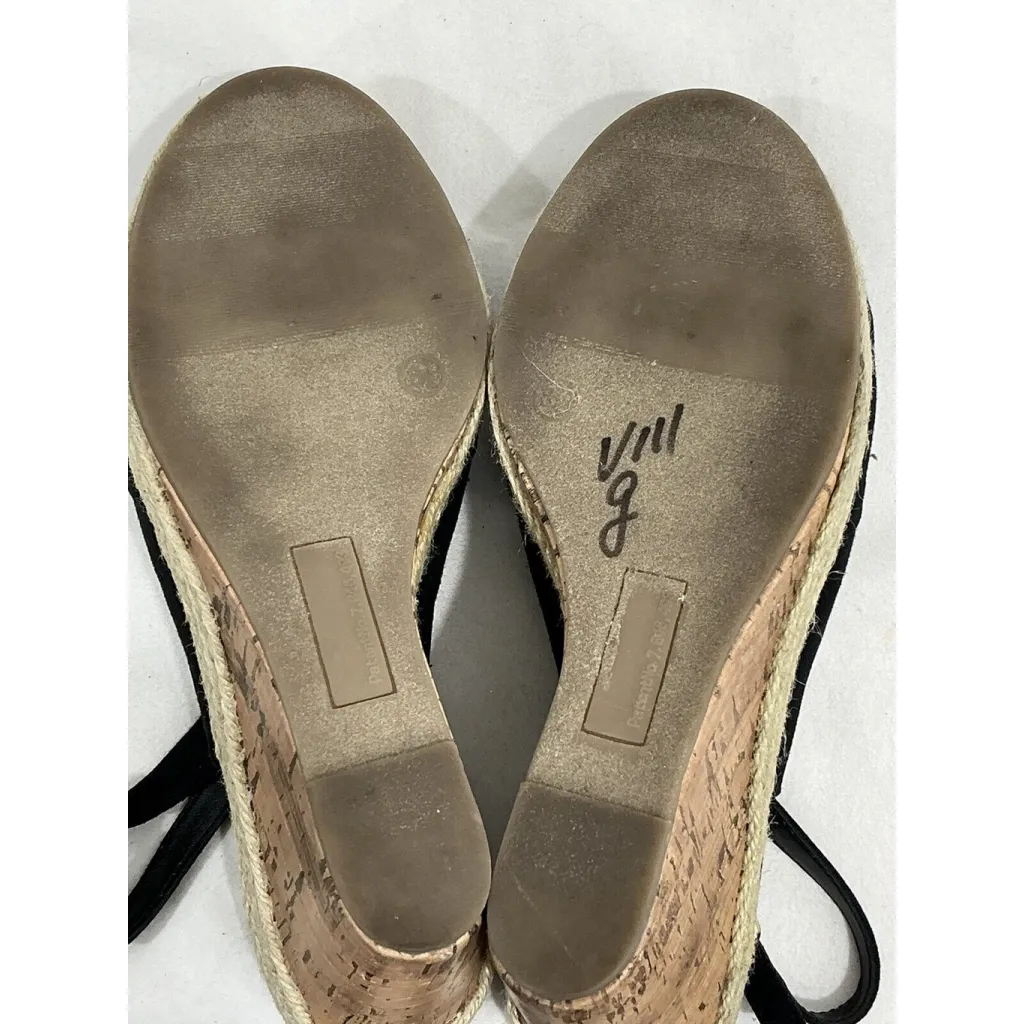 Womans Seychelles Willshire Wedge Black Fabric Peep Toe Cork Heel Sandal 8.5 M - Image 8