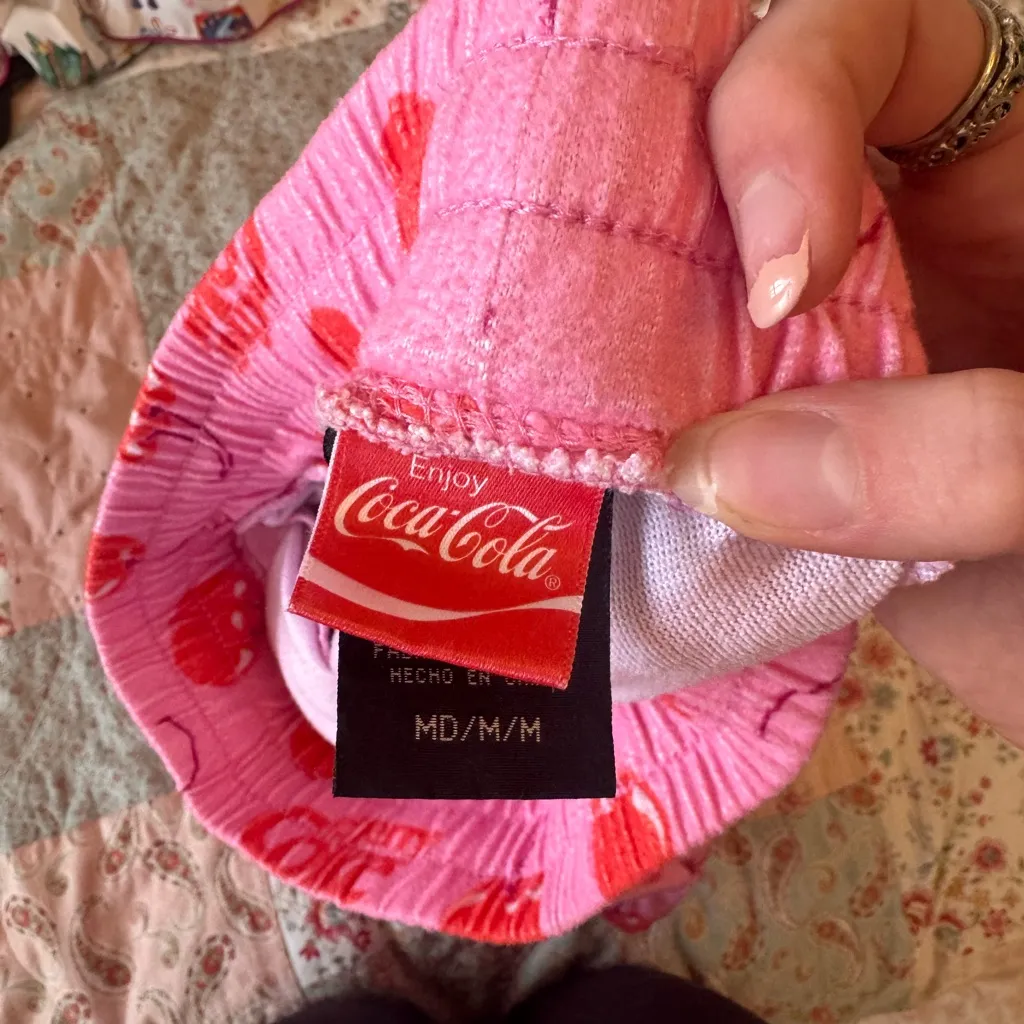 Coca Cola Women's Pink Pajama Bottoms with Red Cherries Size M - Image 3