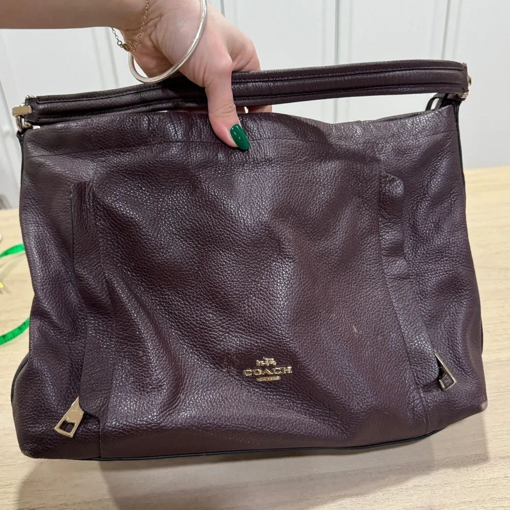 Coach Scout Hobo shoulder bag pebble leather pockets plum chocolate brown - Image 16