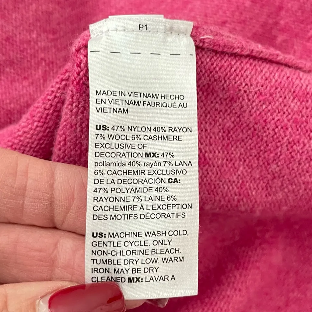 Chico’s Cashmere/ Wool Blend Pink Peace Love Chic Crewneck Sweater 0 XS - Image 11