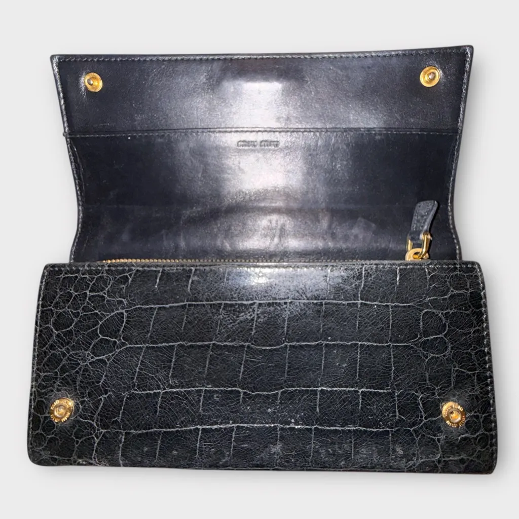 Miu Miu Black Croc-Embossed Crossbody with Gold Chain - Image 14